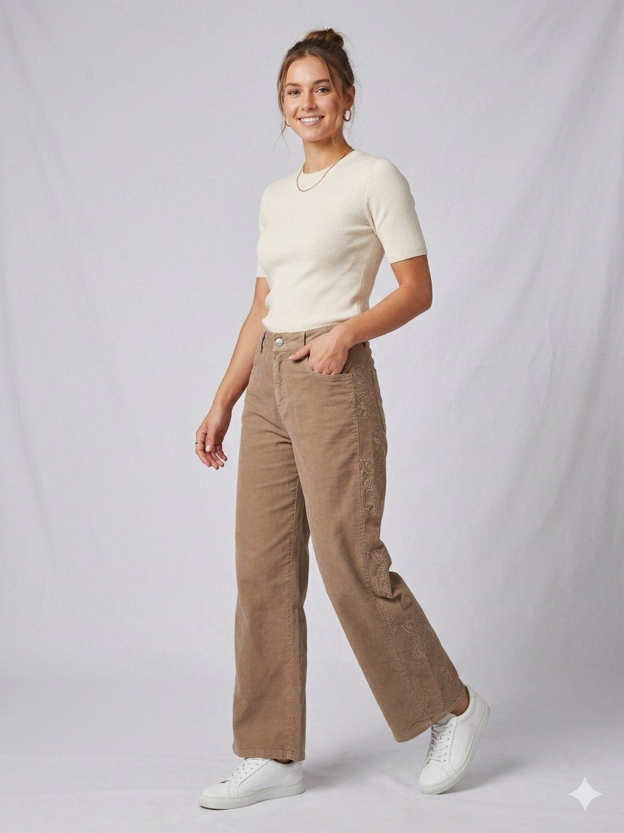 Jeans Wide Leg Ricamati per un Look Bohemien