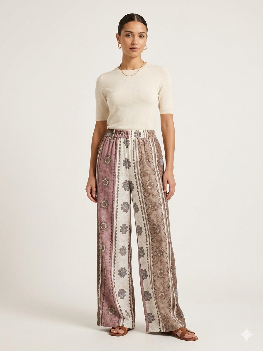 Pantaloni Palazzo Boho a Fantasia Etnica Patchwork