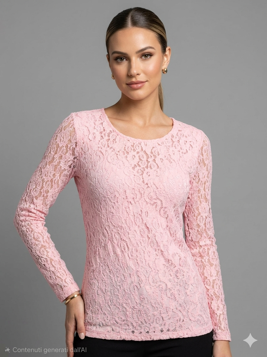 Maglia in pizzo traforato a maniche lunghe