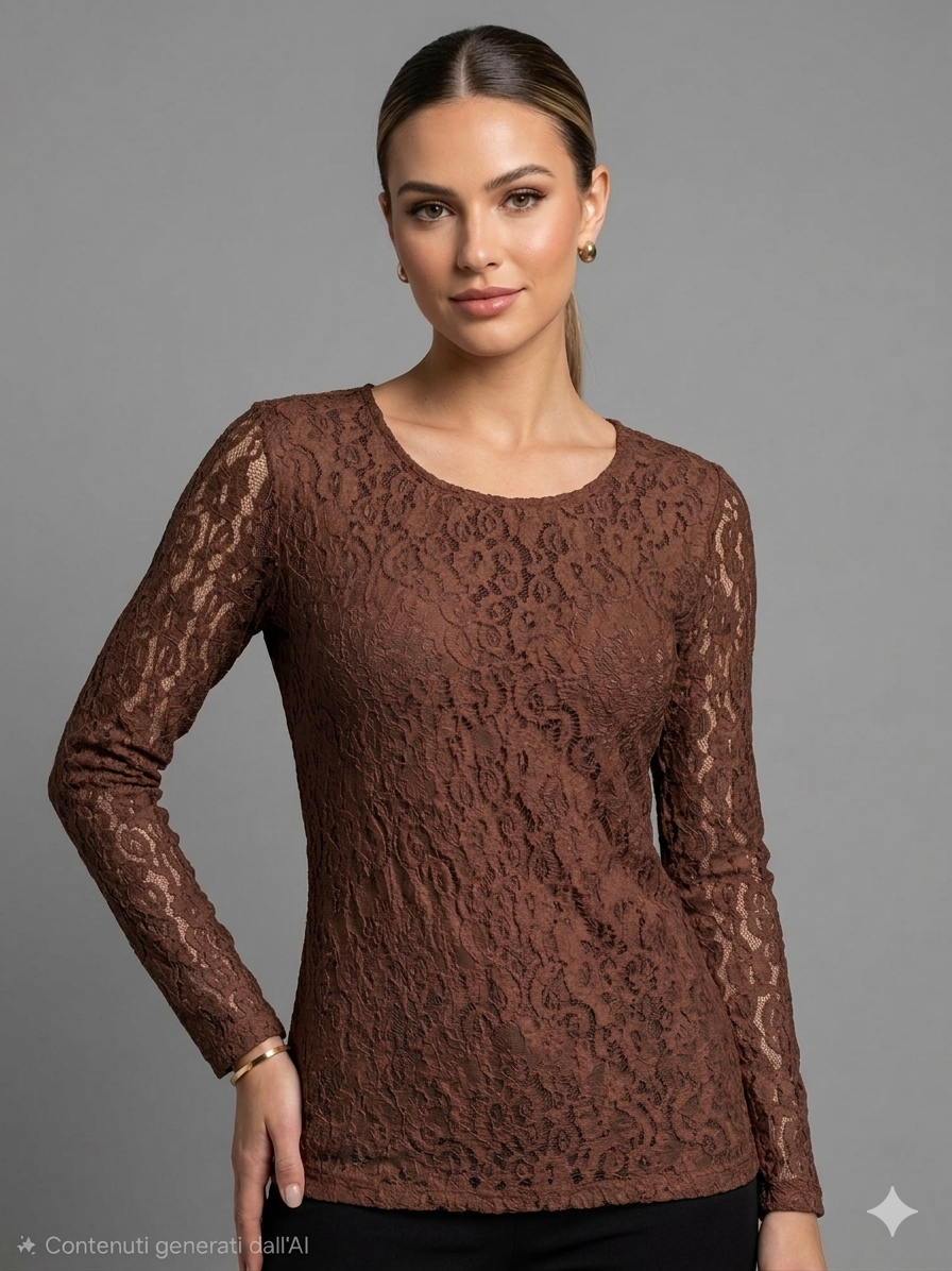 Maglia in pizzo traforato a maniche lunghe