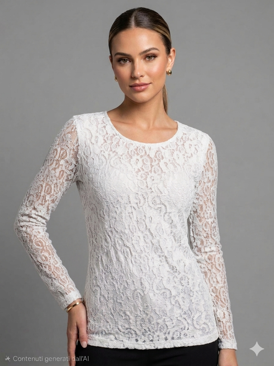 Maglia in pizzo traforato a maniche lunghe