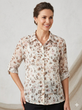 Blusa leggera floreale a maniche 3/4 in voile trasparente