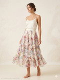 Gonna lunga in tulle floreale rosa vintage