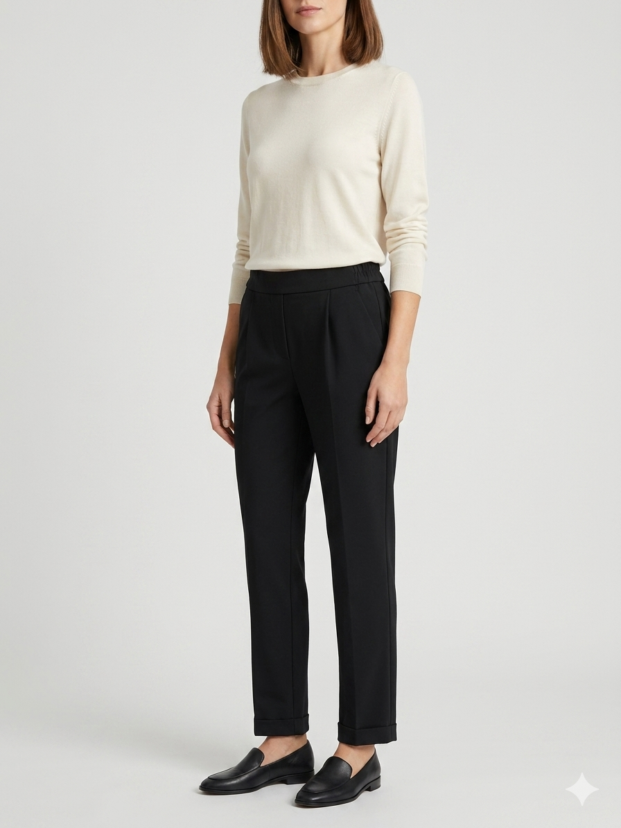 Pantaloni donna a vita elasticata a gamba dritta