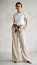 Pantaloni Larghi Estivi con Dettaglio Foulard