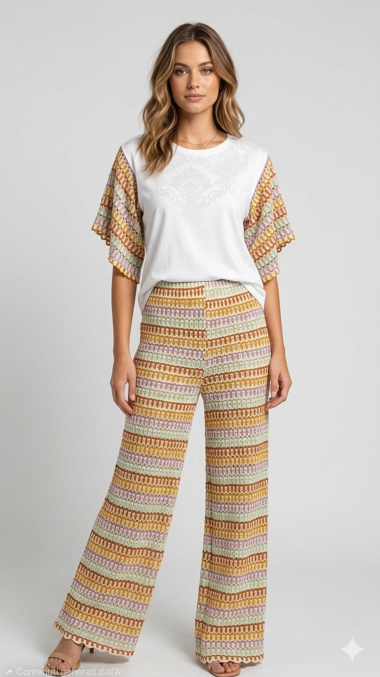 Completo Maglia e Pantaloni Lavorati a Maglia con Motivo a Righe