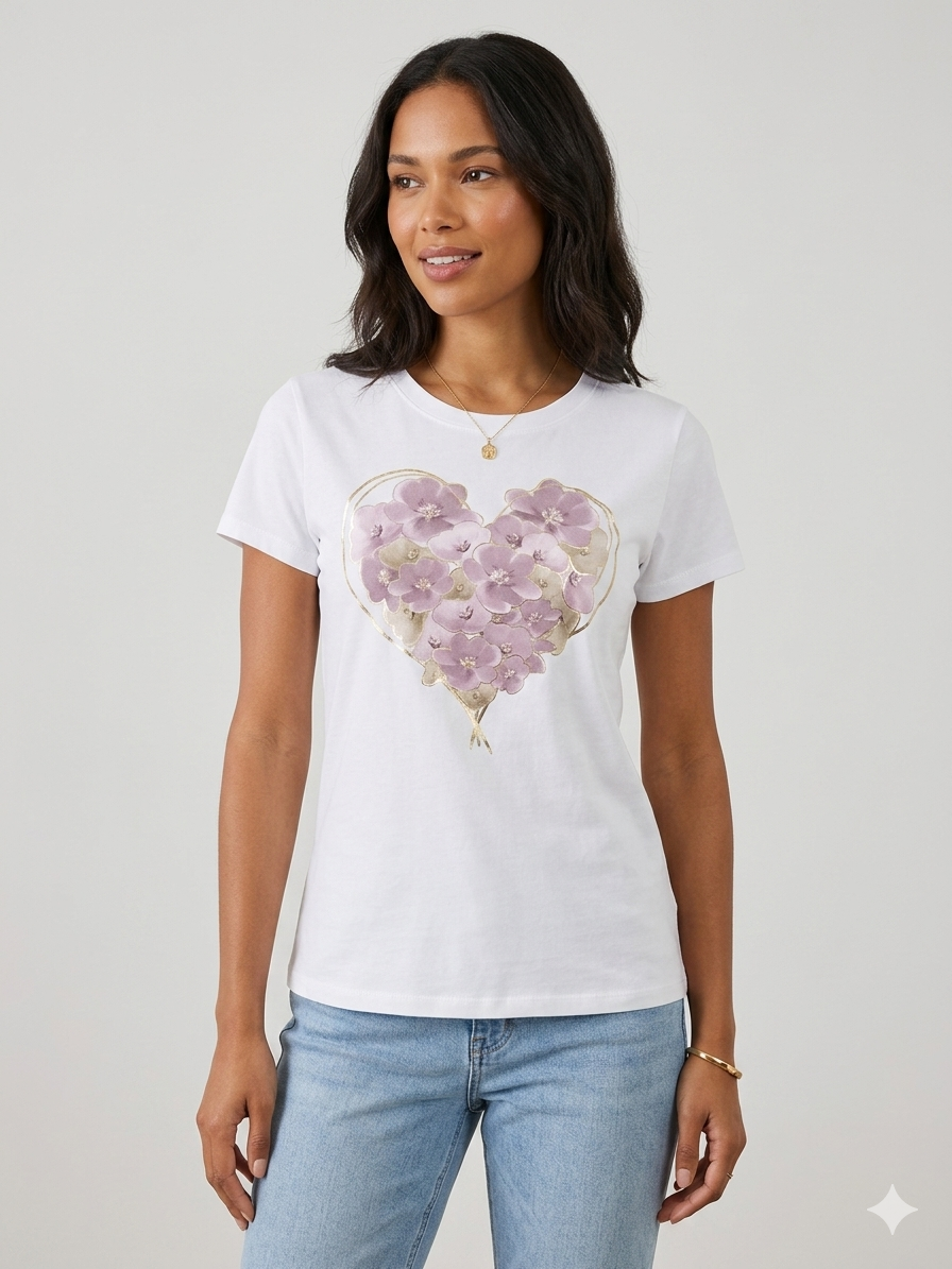 Indossa l'Amore: T-shirt con Mongolfiera e Cuore di Fiori