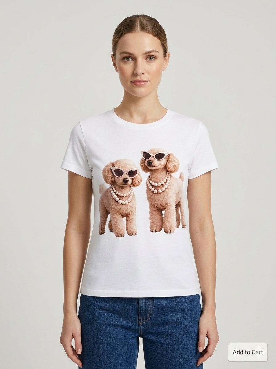 T-Shirt-GiletT-shirt Stampa Animali con Barboncini Eleganti e gatti