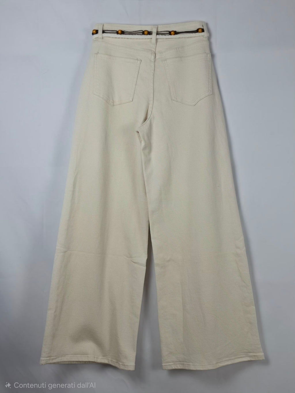 Pantaloni ampie in velluto a coste crema con cintura bohemienne
