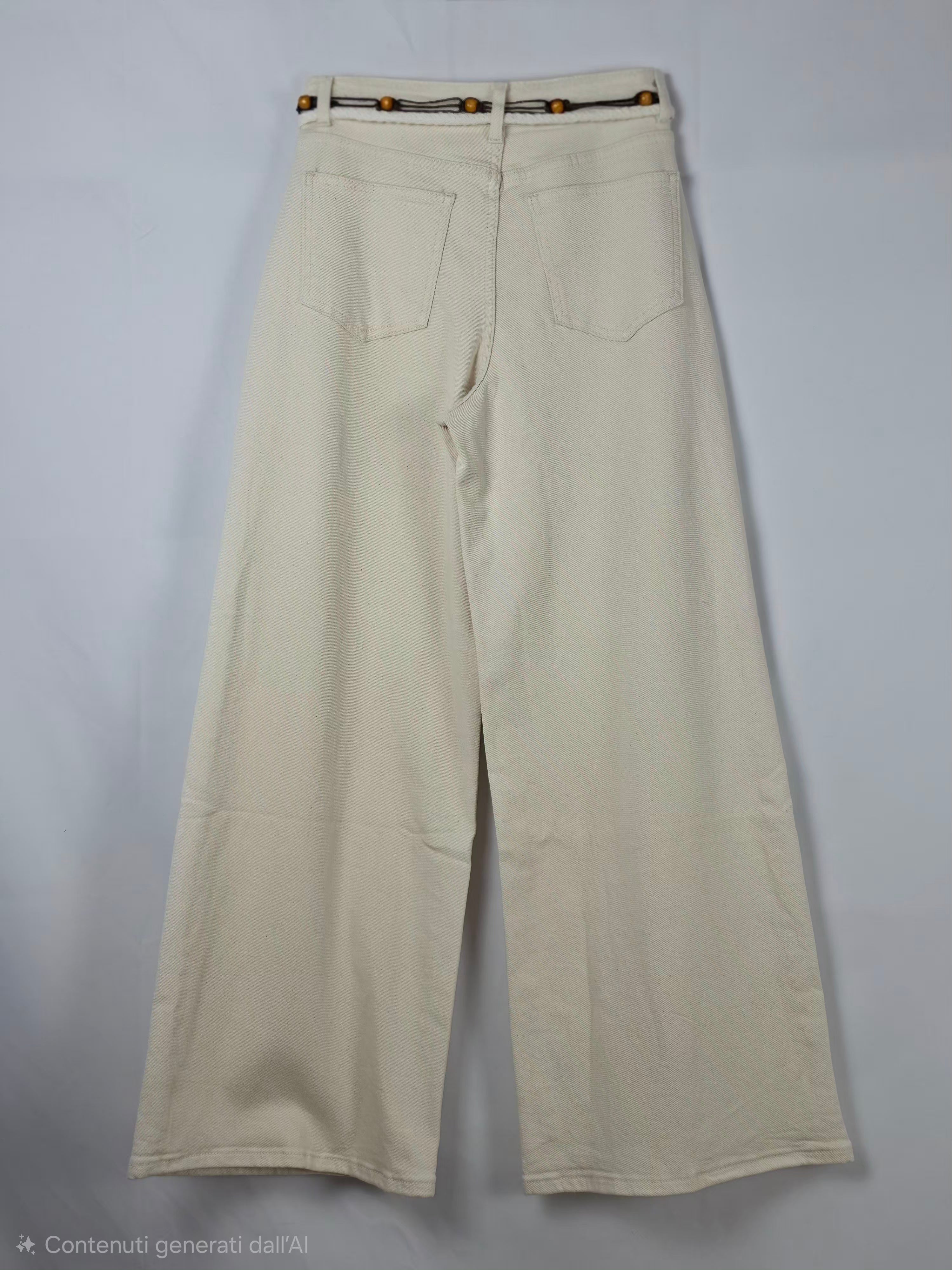 Pantaloni ampie in velluto a coste crema con cintura bohemienne