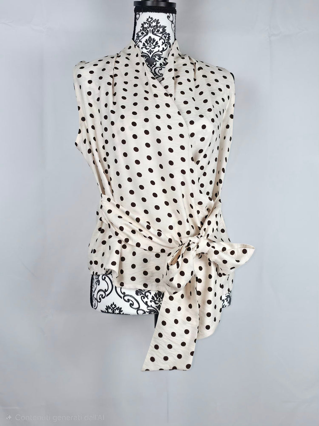 Completo a Pois in Satin – Top Annodato e Pantaloni Palazzo