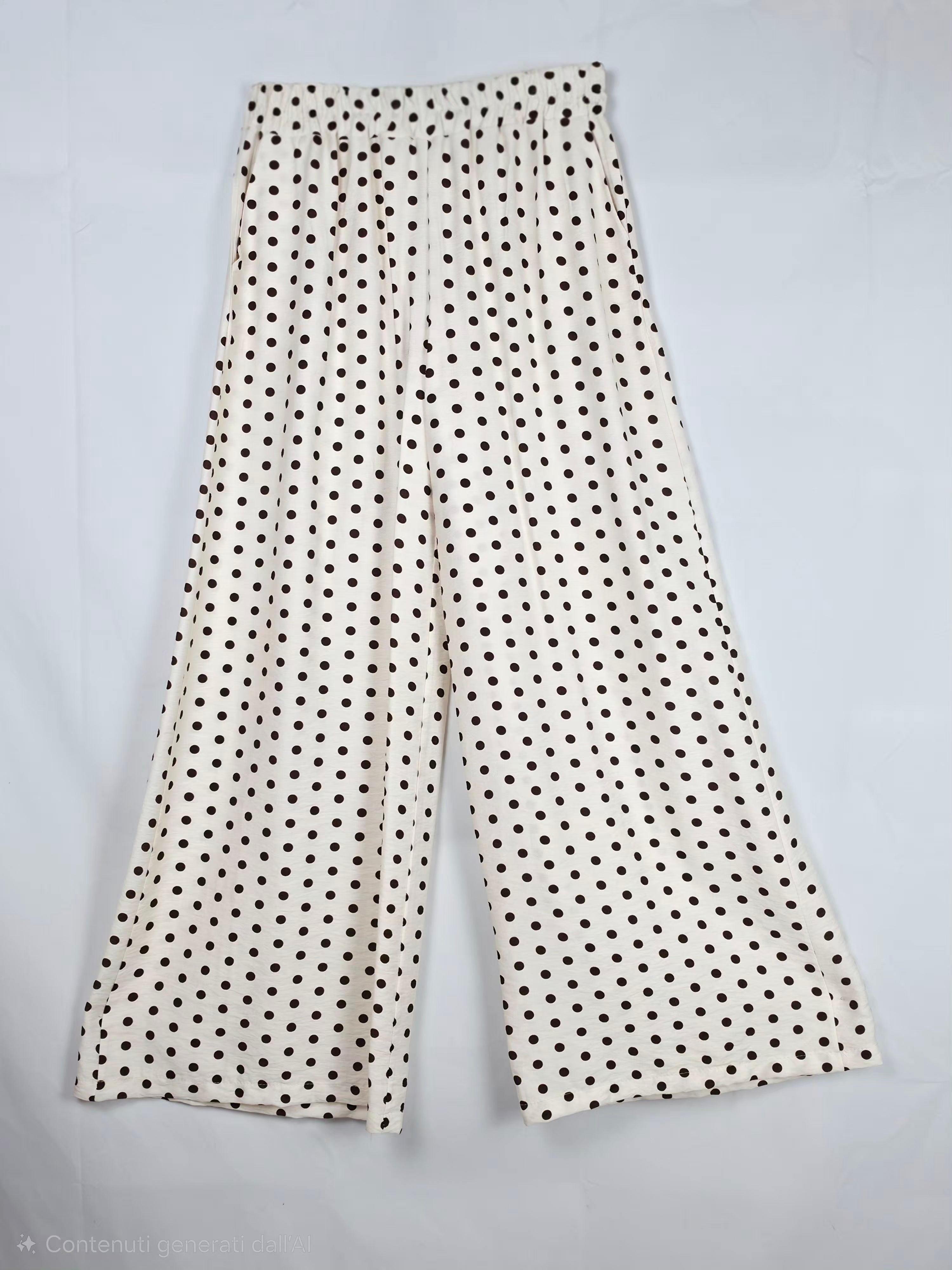 Completo a Pois in Satin – Top Annodato e Pantaloni Palazzo