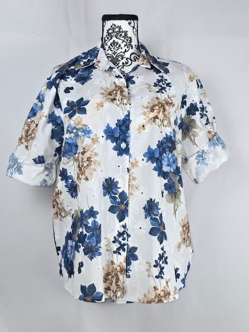 Camicia Floreale Elegante  - Cotone Ricamato e Sangallo