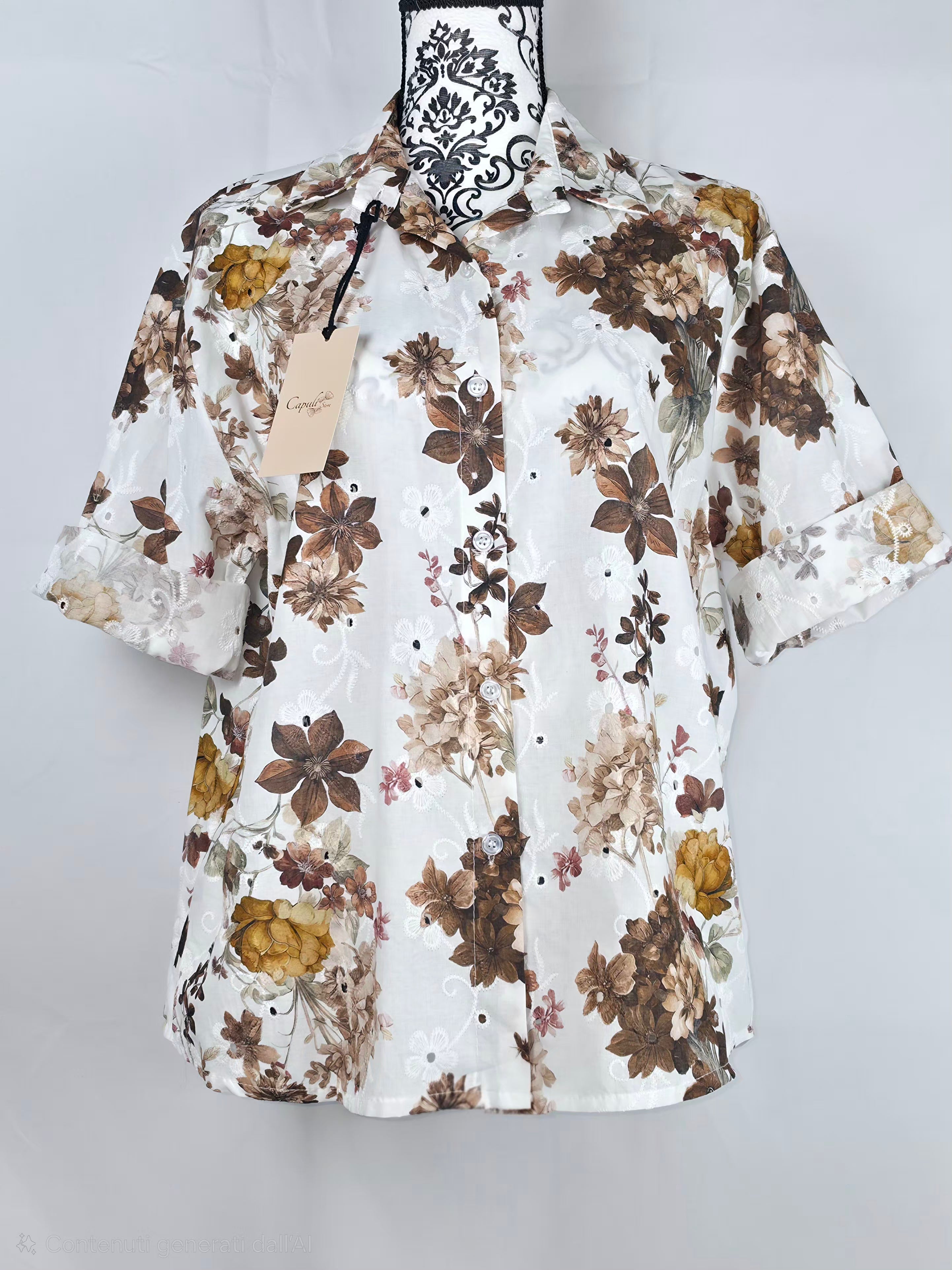 Camicia Floreale Elegante  - Cotone Ricamato e Sangallo