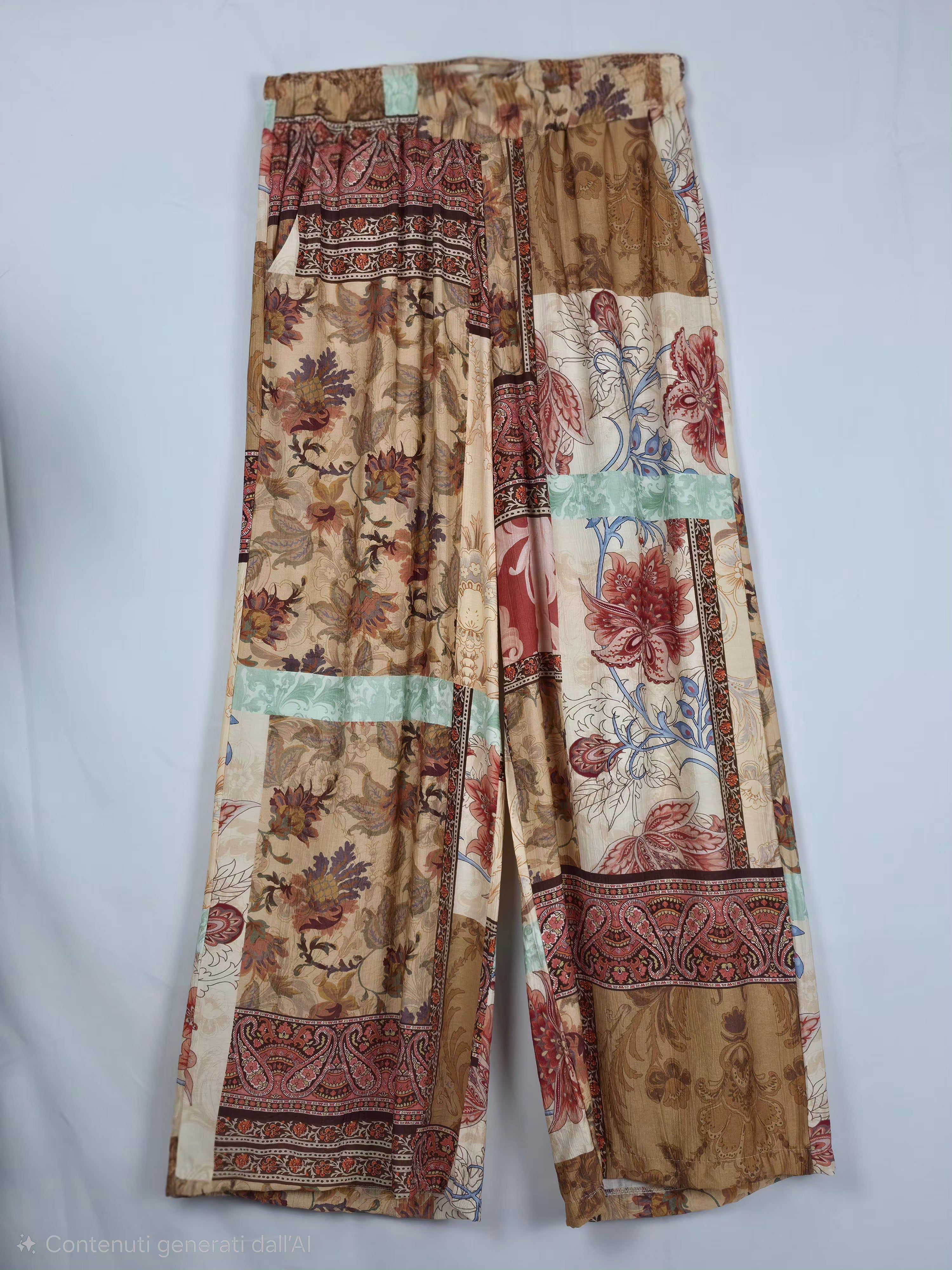 Pantaloni Palazzo Boho a Fantasia Etnica Patchwork