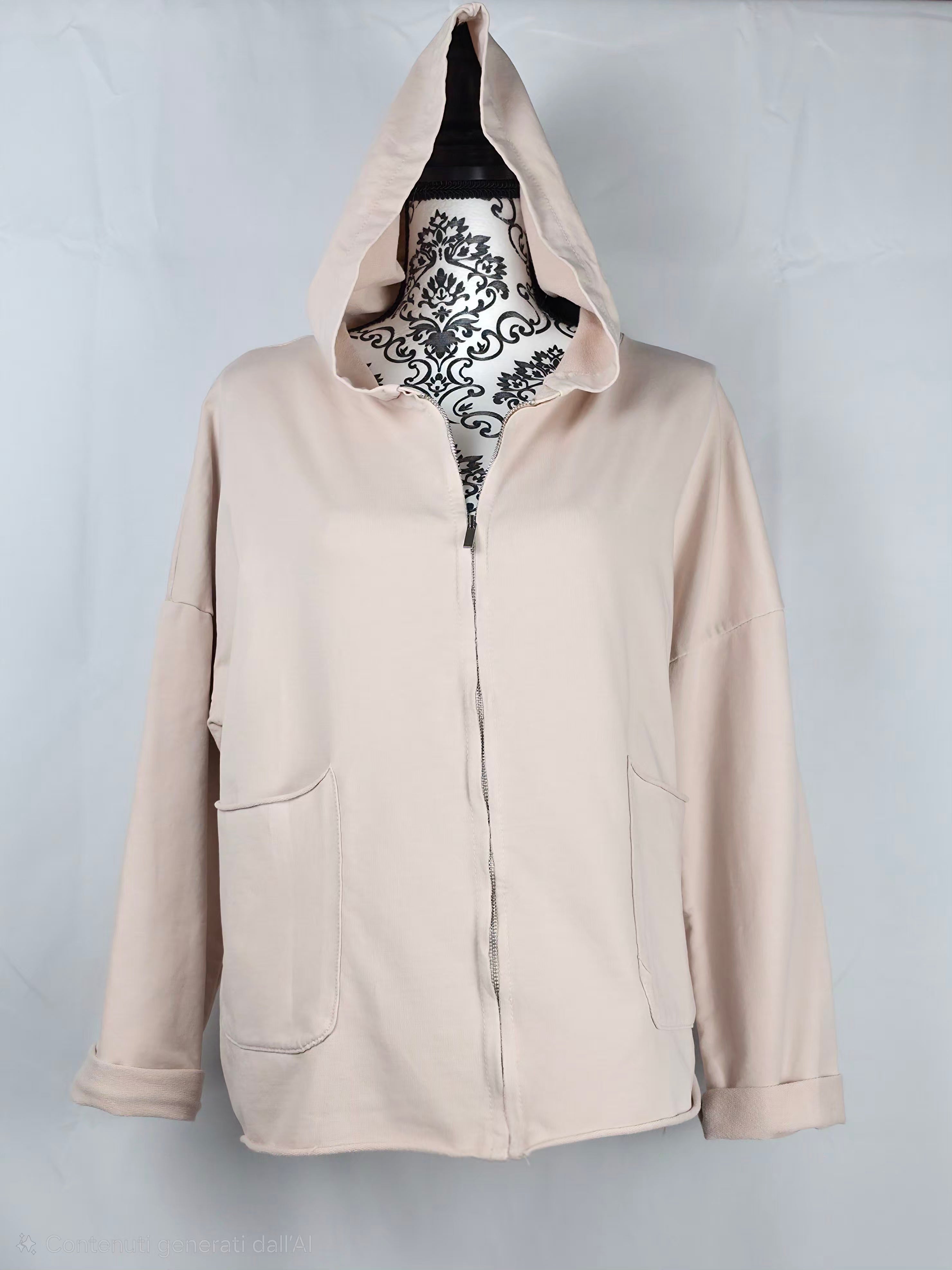 Tuta donna beige con felpa e pantaloni morbidi