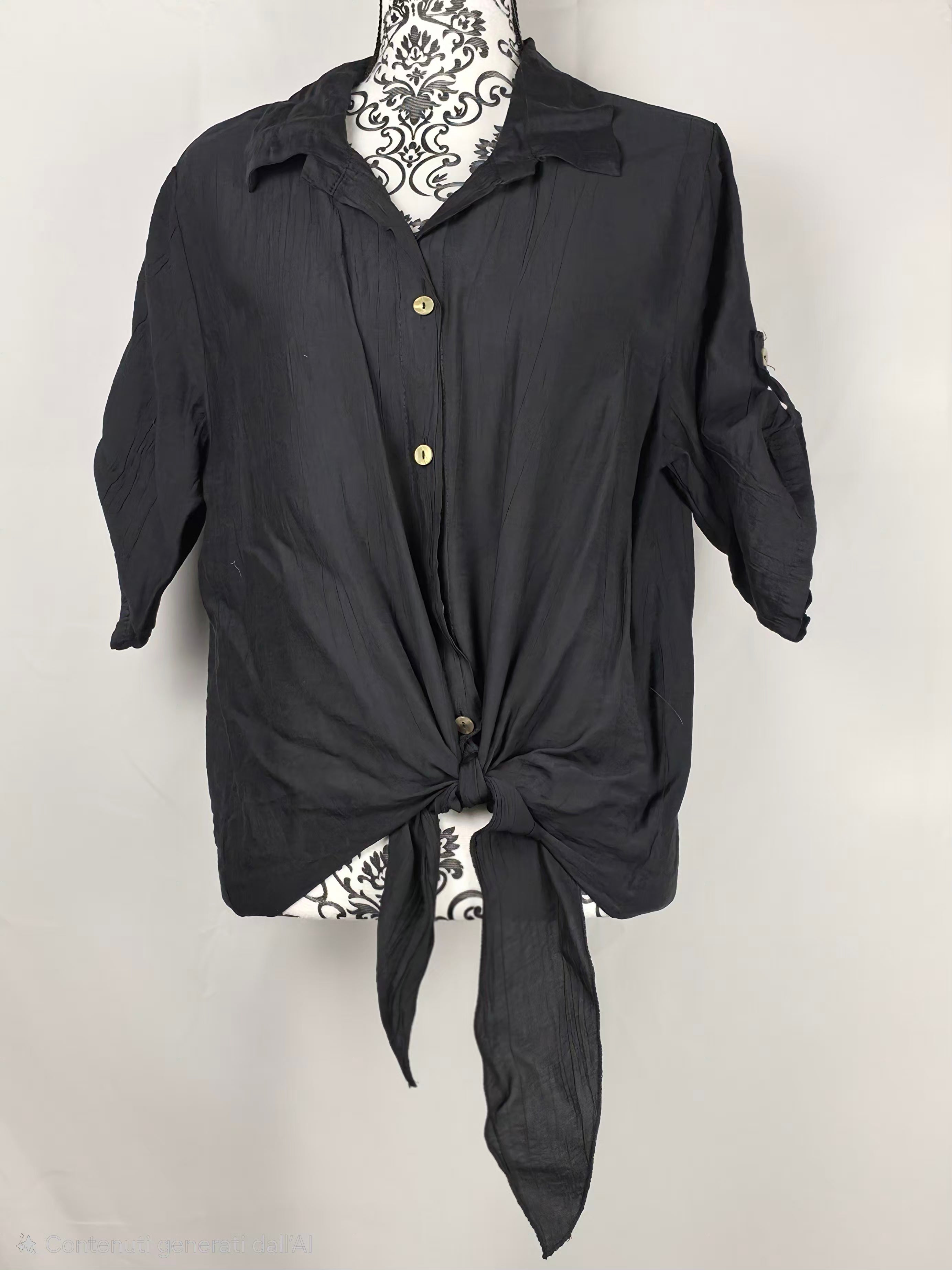 Completo in lino  con camicia annodata e pantaloni palazzo