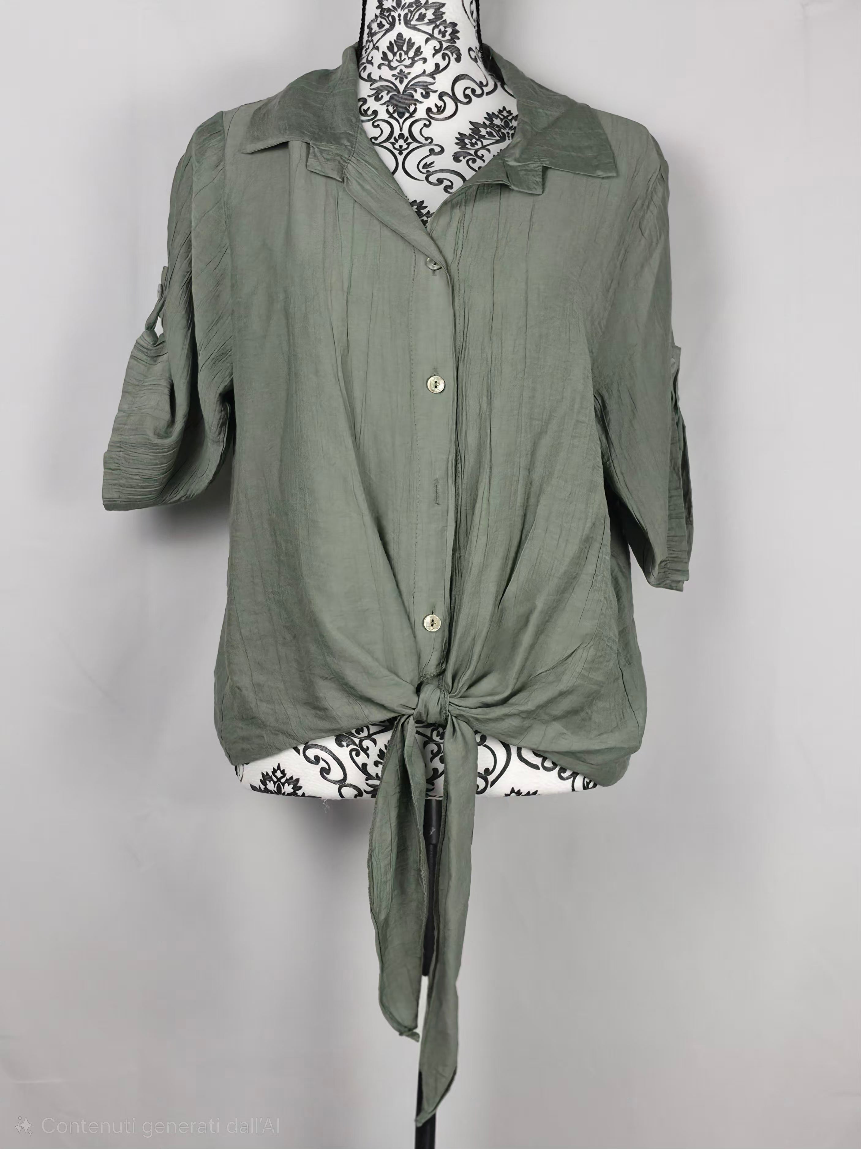 Completo in lino  con camicia annodata e pantaloni palazzo