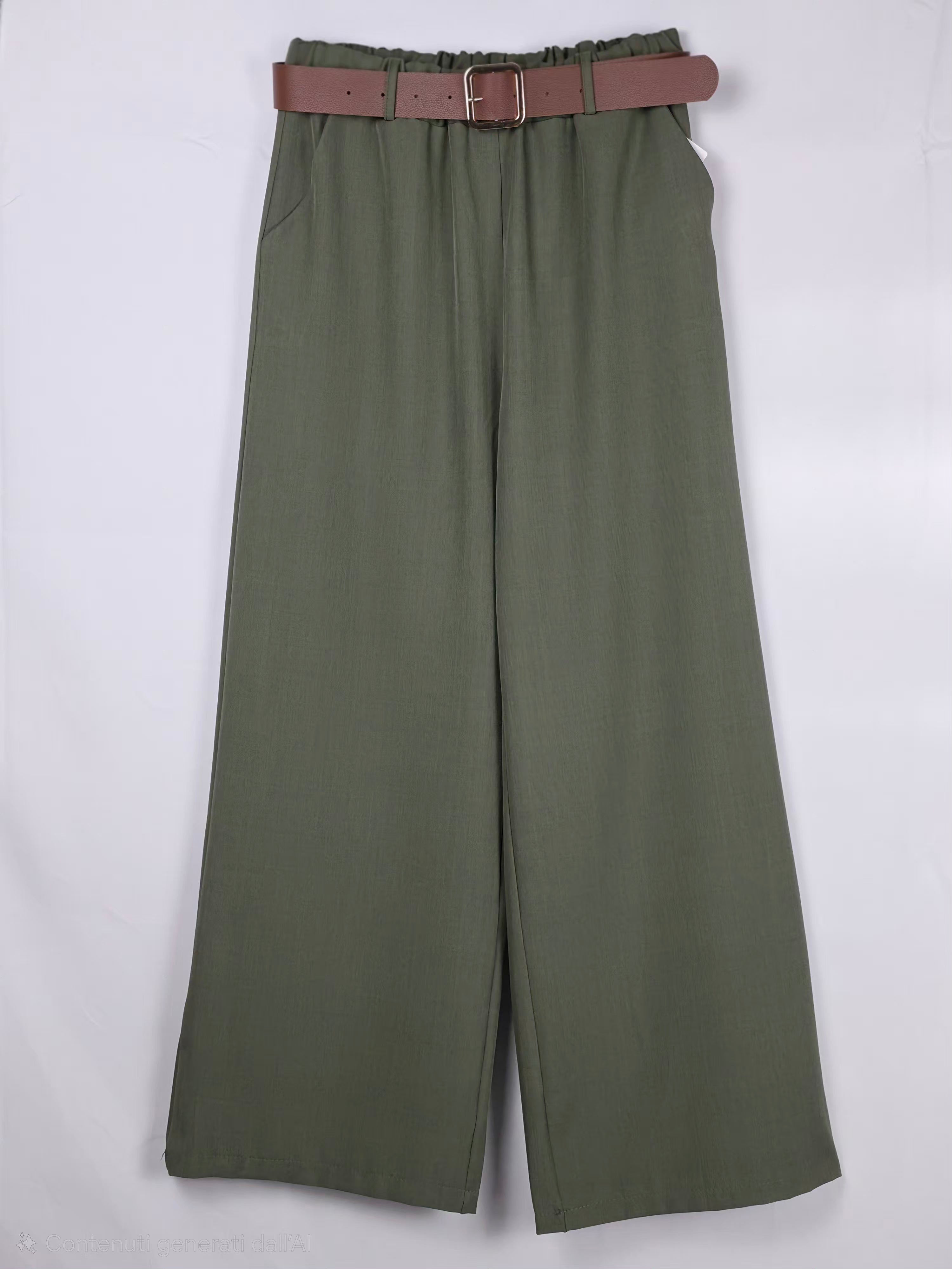 Pantaloni Ampi Donna con Elastico in Vita e Cintura Inclusa