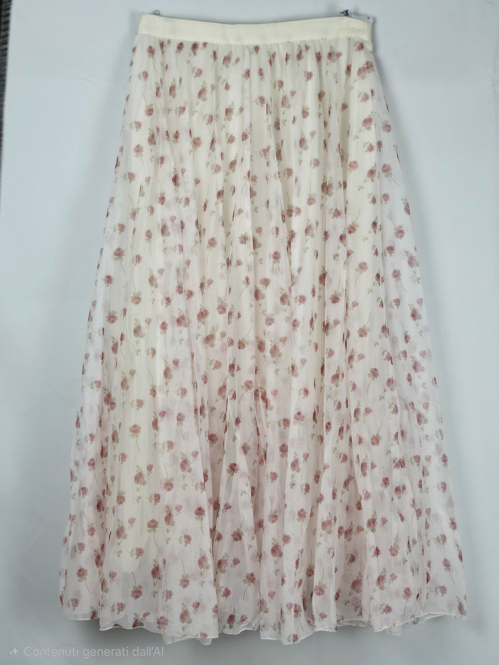 Gonna lunga in tulle floreale rosa vintage