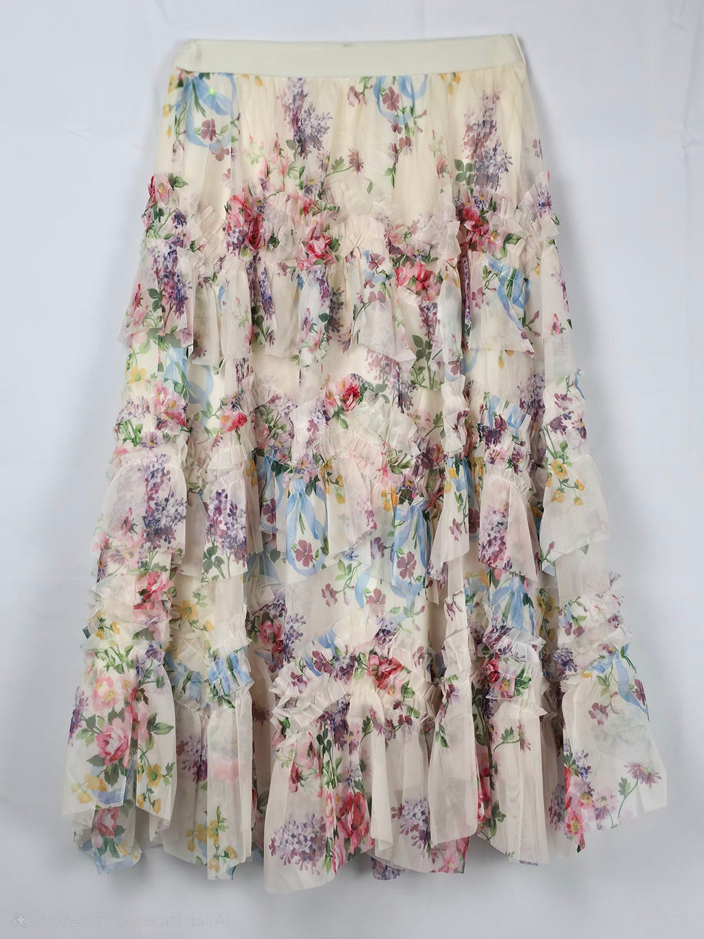 Gonna lunga in tulle floreale rosa vintage