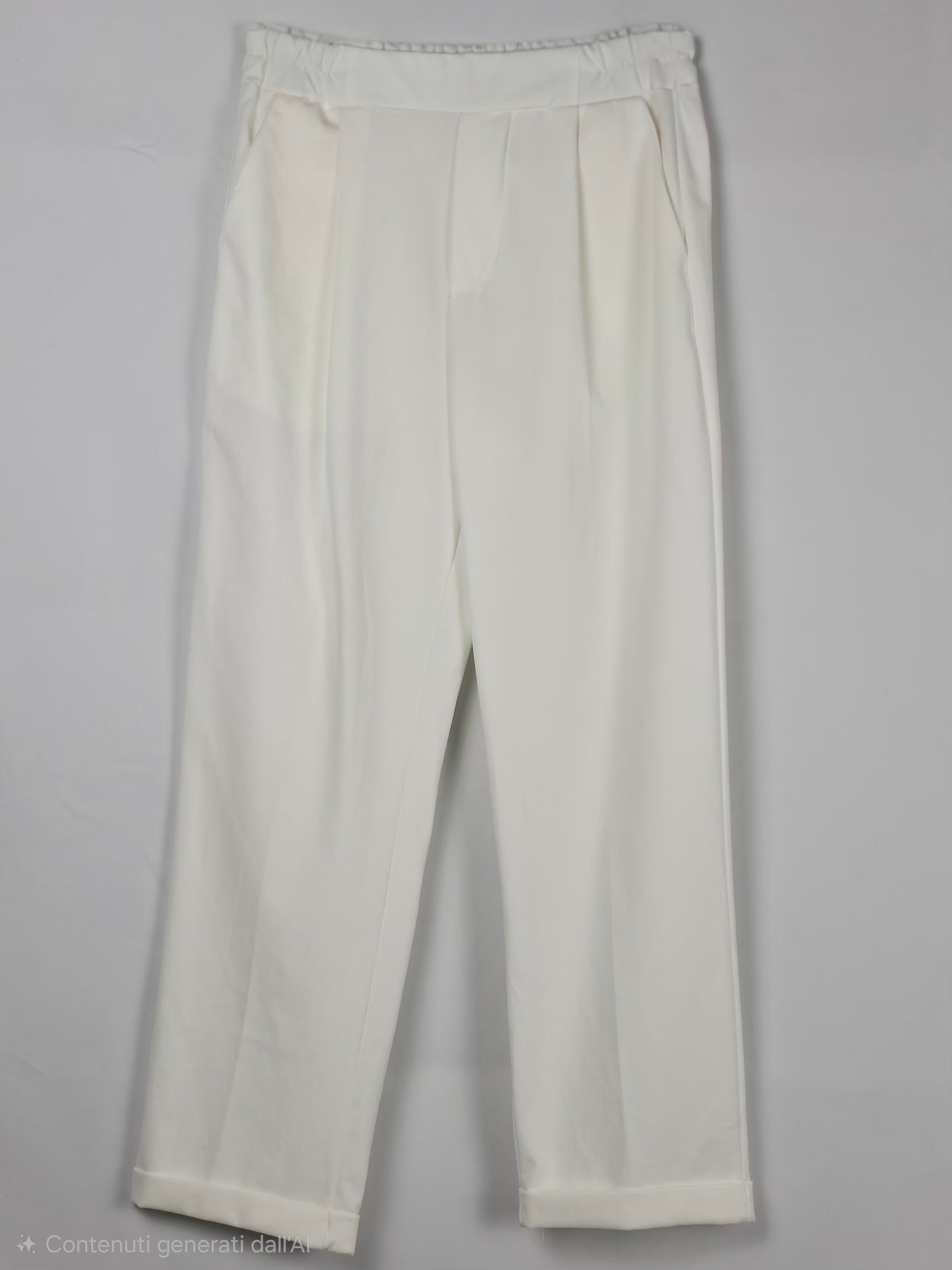 Pantaloni donna a vita elasticata a gamba dritta
