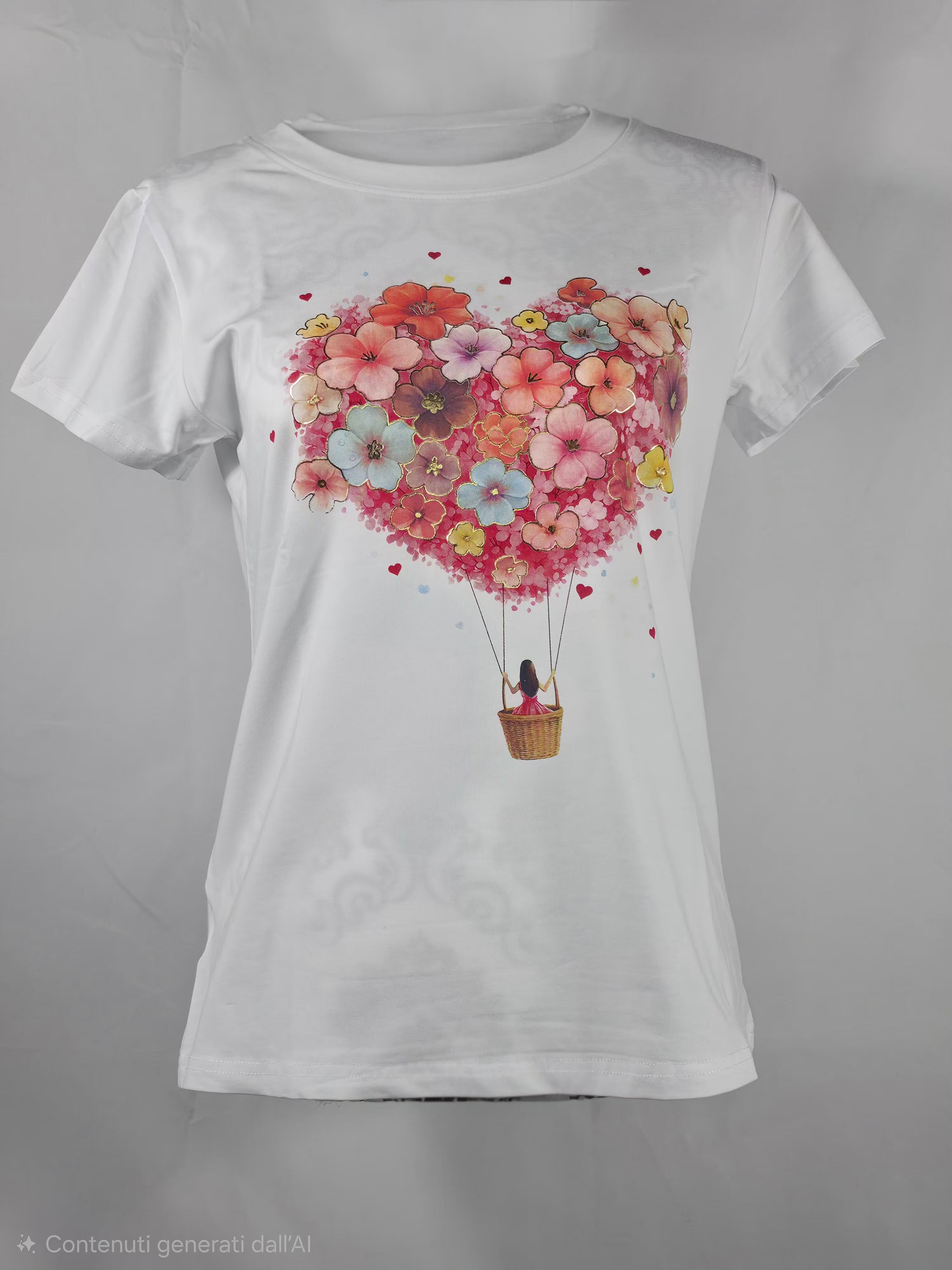 Indossa l'Amore: T-shirt con Mongolfiera e Cuore di Fiori