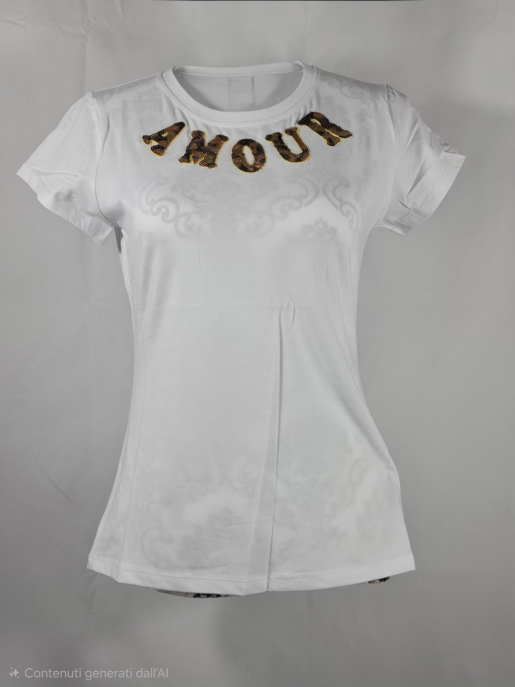 T-shirt Donna , Bianca con Scritta Amour Glitter Cuore