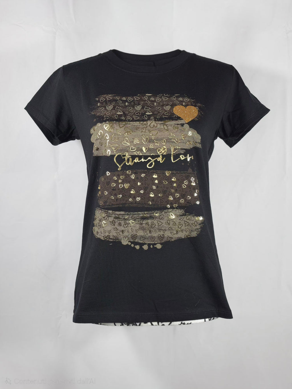 Maglietta Nera Casual da Donna con Dettagli Glitter Oro