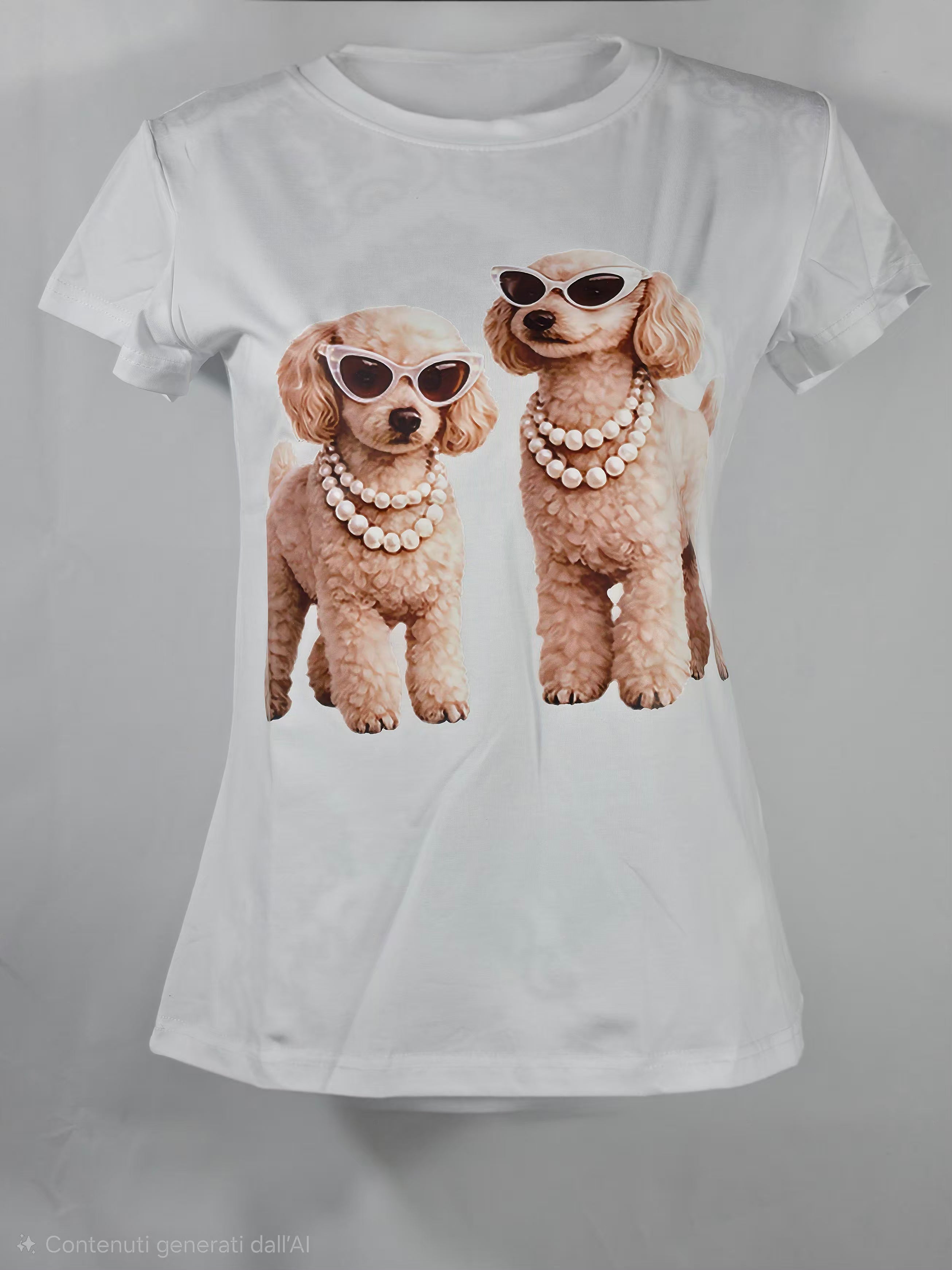 T-Shirt-GiletT-shirt Stampa Animali con Barboncini Eleganti e gatti
