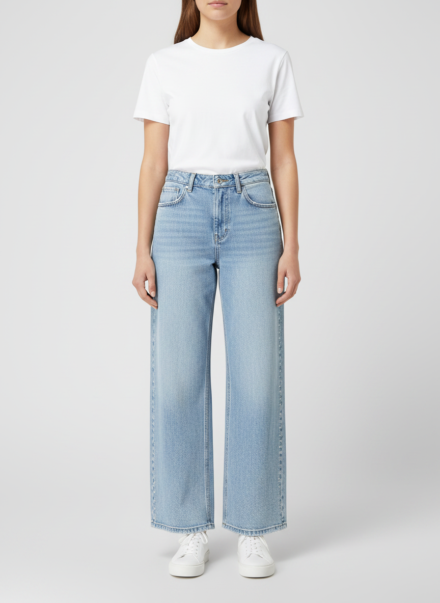 Pantaloni in Denim a Gamba Larga con Dettagli Borchiati