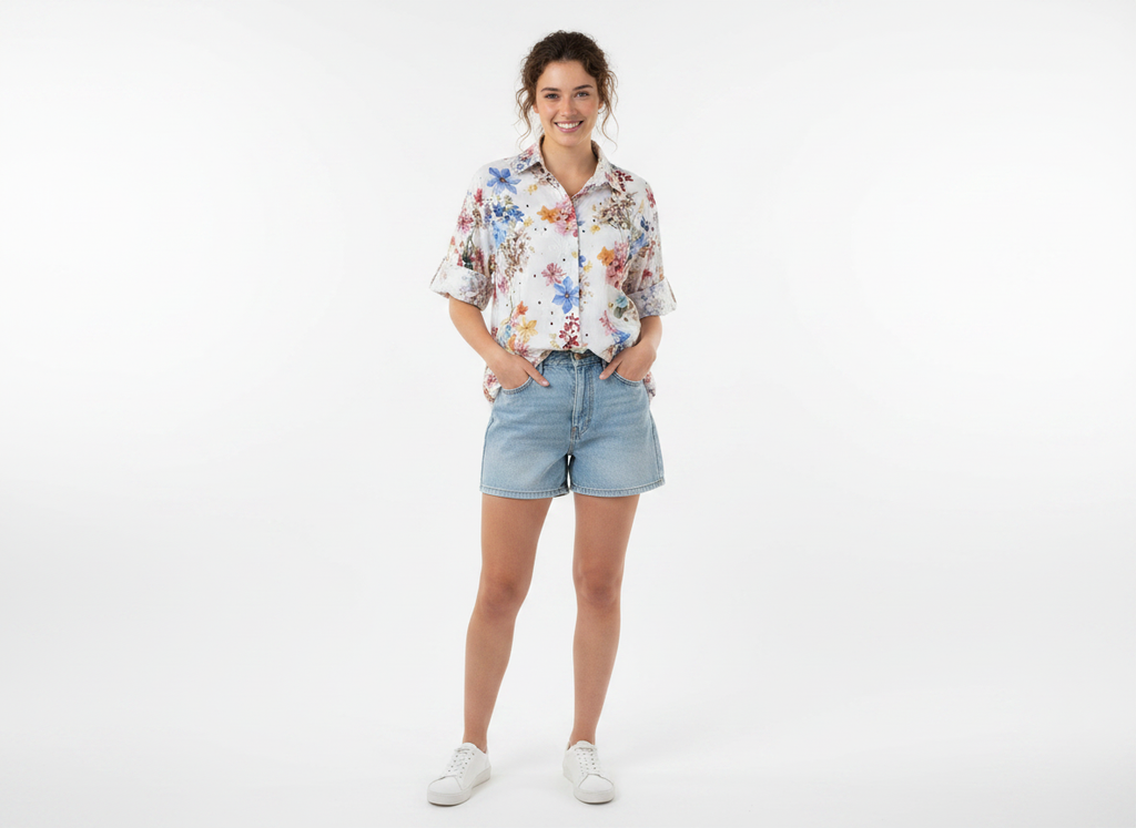 Camicia Floreale Elegante  - Cotone Ricamato e Sangallo