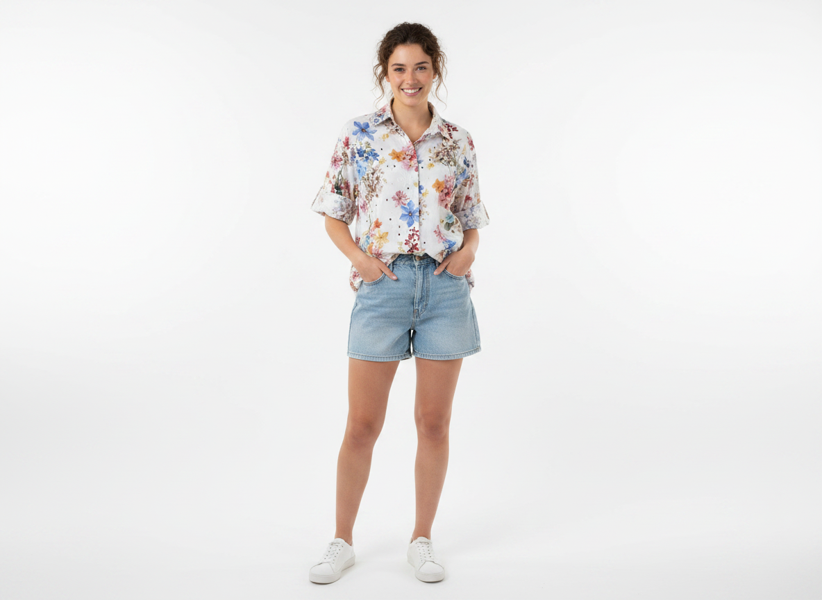Camicia Floreale Elegante  - Cotone Ricamato e Sangallo