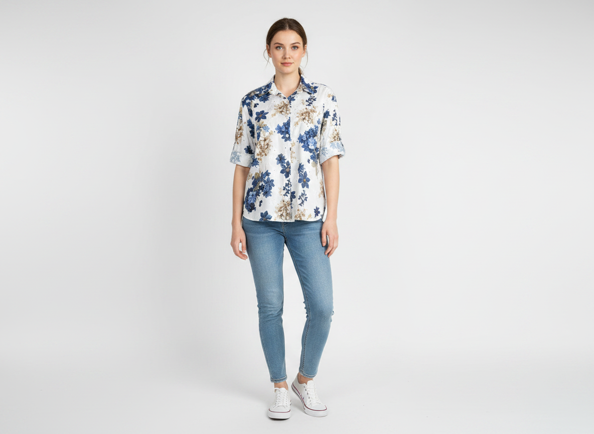 Camicia Floreale Elegante  - Cotone Ricamato e Sangallo