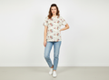 T-shirt Floreale Elegante con Girocollo a Costine